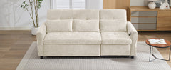 Beige 2-in-1 82' Three-seater Sofa with Pull-out Bed and Reversible Recliner, Chenille Upholstery