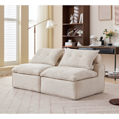 [NEW ARRIVED] [VIDEO PROVIDED]Modular Sofa,No Armrests,At will DIY,Soft Chenille Fabric,Neck Pillow-Back Lounge Sofa Chair,Reading Nook, or Apartment Living, Lumbar Pillow,2 Seats,Upholstered,Beige