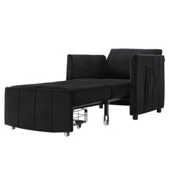Upholstered Convertible Sleeper Sofa with 5-Position Backrest, Side Pockets, Storage, Black Chenille, 31.5'