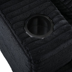 Oversized Loveseat Chaise Lounge Sectional Sofa Bed with USB Ports, Cup Holders, and Pillows, Black Corduroy