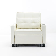 Futon Chair Bed Convertible Chair 3-in-1 Pull Out Sleeper Chair Beds with USB Ports,Wear-resistant and Anti-scratch,  Armchair Bed Sleeper for Living Room (White Leather)
