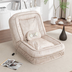 Upholstered Human Dog Bed for Adults and Pets - Bean Bag Floor Sofa with Massage Pillow, 5 Adjustable Positions & 2 Soft Pillows - Beige Velvet with Foam and Iron - Plastic Frame