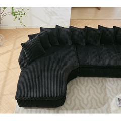 [NEW ARRIVED] [VIDEO PROVIDED]   127''  Large Sectional Sofa ,Elegant Curved Design ,High-Resilience Foam ,Ten Back Cushions,L-Shape Left Sofa,No Assembly  Required , (Black
-Soft Corduroy Fabric)