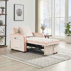 Modern Three-in-One Folding Sofa Bed Chair with Adjustable Back in Creamy White Velvet