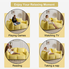 Giant Bean Bag Couch for Adults, Ultra Soft Fluffy Loveseat Bean Bag Sofa, Oversized Chase Lounge Chair Indoor for Living Room Bedroom, No Assembly Required Cozy Reading Chair with Pillows, Yellow