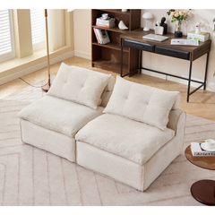 [NEW ARRIVED] [VIDEO PROVIDED]Modular Sofa,No Armrests,At will DIY,Soft Chenille Fabric,Neck Pillow-Back Lounge Sofa Chair,Reading Nook, or Apartment Living, Lumbar Pillow,2 Seats,Upholstered,Beige