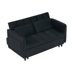 52 'black modern velvet sofa, sofa pull-out bed, small love seat casual sofa with back, pillow, pockets, living room furniture, 3 in 1 convertible sleep sofa bed.