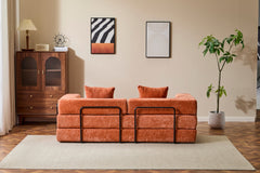 Floor Couch,Compression Sofa,Convertible Floor Sofa Bed-with Pillow Back Support Armrest,Comfy Futon Couch Lounge Sleeper Bed,chenille fabric,for Living Room Bedroom (orange)