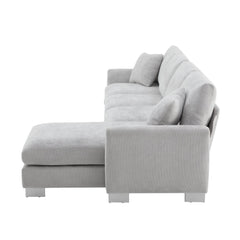 Modern Oversized L-shaped Sectional Sofa with Chaise and Free Pillows, Chenille Fabric, 119*55 Inches, Light Gray