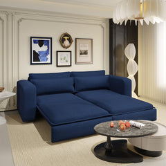93' King Size Sleeper Sofa Bed, Pull Out Sofa Bed, 3 in 1 Convertible Sleeper Sofa, Chaise Lounge,3 Seat Teddy Couch with 2 Lumbar Pillows for Living Room, Apartment, Office, Studies,Blue