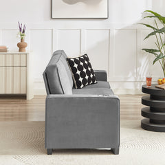 Modern Snowfleece Fabric 3-Seater Sofa with Cup Holders in Gray, 83.86'