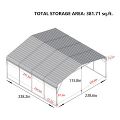 [20x20FT] Heavy Duty Extra Large 2 Car Metal Carport Kit For Cars, Boats, And Trucks (SAK46135)