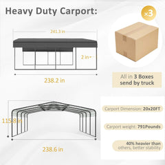 [20x20FT] Heavy Duty Extra Large 2 Car Metal Carport Kit For Cars, Boats, And Trucks (SAK46135)