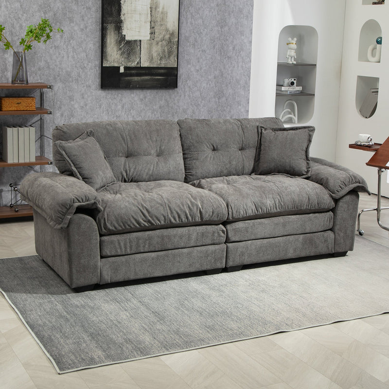 84' Chenille Sofa Small Sofa Loveseat Deep Seat Sofa Couch with 2 Throw Pillows & Memory Foam for Living Room Apartment Office Lounge-Grey