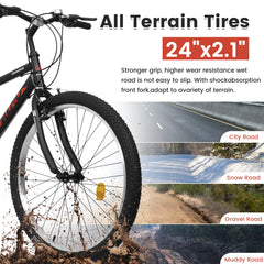 A24338 24 Inch Carbon Steel Frame Mountain Bike,21-Speed Dual V-Brake, Adult and Teens Bicycle for Mountain