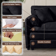 Modern Chenille Deep Seat Sectional Sofa Cloud Couch with Ottoman, Comfy Love Seat Upholstered Modular L Shaped Couch, Black