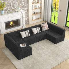 Modern Minimalist Corduroy Corner Sofa Sleeper Black Foam Upholstery Space-Efficient Design