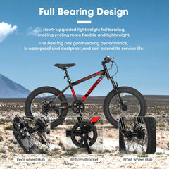 S20109 20 Inch Mountain Bike for Kids and Teenagers, High Carbon Steel Frame, Disc Brakes, Durable Wide Tires, Front Suspension, 7-Speed, Ideal for Snow and Off-Road Riding