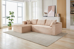 Compression Sectional Couch with Comfy Chaise, Boneless L Shape Sofa with Deep Seat, Minimalist Modular Couches Sleeper for Living Room Bedroom Apartment Lounge,corduroy,Beige