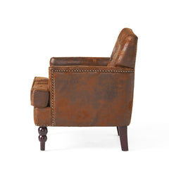 Vitality Club Chair with Button-tufted Diamond Stitching and Turned Legs, Brown