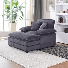 56.3 Inch Corduroy single sofa With  2 toss pillows and a ottoman ,Comfy Sofa- Deep Seat Couch for Living Room