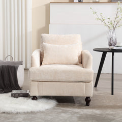 Modern Accent Lounge Chair with Tufted Club Design, Beige Chenille Upholstery, Solid Wood Frame for Living Room and Bedroom