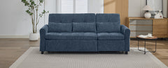 2-in-1 Sofa 82' Three-seater Sofa with Sofa Bed and Reversible Recliner, Blue Chenille