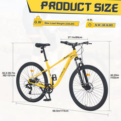 27.5 Inch Wheels 8 Speed Mountain Bike, for Men Women Boys and Girls, Front Suspension, Steel Frame