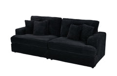 79.3 'long, corduroy sofa with 4 matching pillows, stylish design spacious and comfortable 3-seater sofa suitable for modern living room, black