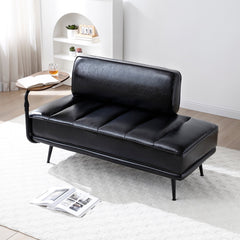 55'Inch Width Modern End of Bed Bench,Black Faux Leather Upholstered With side table, 360-degree Swivel tray couch,Entryway Ottoman,Window Bench with  Metal Legs for Bedroom, Living Room
