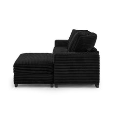 Corduroy Tufted Upholstered Sleeper Sectional Sofa, L-Shaped Modular Convertible Sofa , Can freely change the position of the footrests-Black(Assembly is required)
