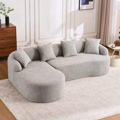 Boneless L-Shape Sectional Sofa with Curved Chaise,Grey Modular Chenille Compression Couch,30D High-Density Foam,Minimalist Modular Couches Sleeper for Living Room Bedroom Apartment Lounge.