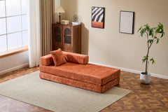 Floor Couch,Compression Sofa,Convertible Floor Sofa Bed-with Pillow Back Support Armrest,Comfy Futon Couch Lounge Sleeper Bed,chenille fabric,for Living Room Bedroom (orange)