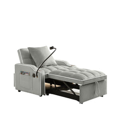 3-in-1 Convertible Sleeper Chair Sofa Bed, Adjustable Pull Out with Multi-Pockets in Gray Velvet
