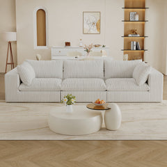 118.2' Cloud Sofa,Corduroy Fabric,Deep Seat Couches,Double-layer design,Removable  Cushion,No Assembly, DIY Combination for Living room, Bedroom,Conference room ,Apartment,White