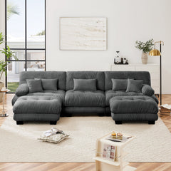 Luxury Modular Sectional Sofa Couch - Oversized U Shaped Cloud Couch for Living Room,Deep Seat Sofa Couch with 2 Ottomans ,Chenille Gray