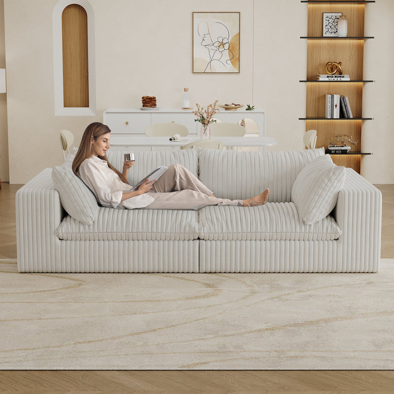 39.8' Cloud Sofa,Corduroy Fabric,Deep Seat Couches,Double-layer design,Removable  Cushion,No Assembly, DIY Combination for Living room, Bedroom,Conference room ,Apartment,White