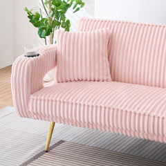 74.01 inch straight corduroy sofa bed with pillows, adjustable in three levels, designed in a minimalist style, suitable for use in living rooms and study rooms.Pink