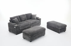 [VIDEO/New]Combination Modular Convertible Sectional Sofa Bed Set,Armrest storage, Stainless steel cup holder, USB, Upholstered Sofa, Deep Seat, Living Room, Loft, Apartment, Office, 2 Colors
