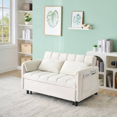 52 'beige modern velvet sofa, sofa pullout bed, small love seat casual sofa with back, pillow, pockets, living room furniture, 3 in 1 convertible sleep sofa bed.