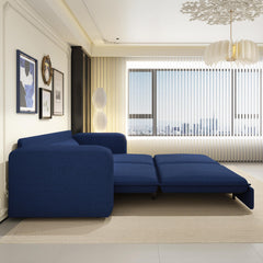93' King Size Sleeper Sofa Bed, Pull Out Sofa Bed, 3 in 1 Convertible Sleeper Sofa, Chaise Lounge,3 Seat Teddy Couch with 2 Lumbar Pillows for Living Room, Apartment, Office, Studies,Blue
