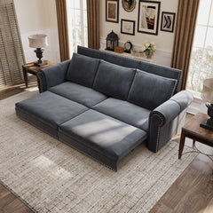 93.7 ' King Pull Out Sofa Bed, Chesterfield Sofa, 3-in-1 Velvet Convertible Sleeper Sofa with Nailhead Trim & Rolled Arm, Multi-Functional Sofa Bed for Living Room, Bedroom, Apartment, Office