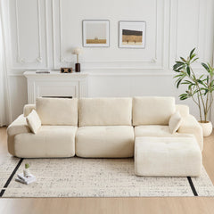 Modern Memory Foam Compressed Sofa,Large Sectional Couches for Living Room,Pet-Friendly Cloud Modular Sectional Sofa,Corduroy Fabric,Extra Deep Loveseat,No assembly required, BEIGE