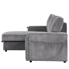 U_STYLE Upholstery Sleeper Sectional Sofa with Storage Bags and 2 cup holders  on Arms