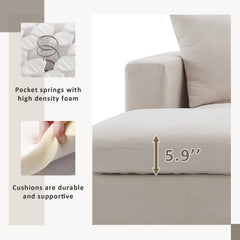 Modern Sectional Sofa with Movable Ottoman and Throw Pillows in Beige, Polyester Fabric, 101*66 inches