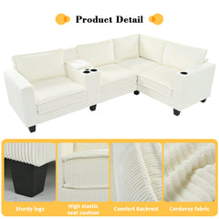 L-shaped 4-seater 105.5''*66.5'' corduroy sofa, large storage armrests with center console, USB charging, left and right seats can be switched, 2 packages of 130