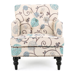 Vitality Club Chair with Button-tufted Diamond Stitching and Turned Legs, Blue and White