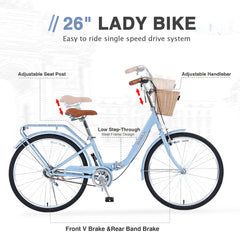 26 Inch Single Speed Folding Lady Bike , Durable Steel Frame,Compact Design for Easy Storage and Commuting