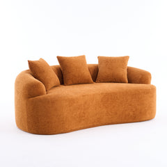 LY-025S Curved Loveseat Orange Full Compression Sponge Sofa, 30D Chenille No-Assembly Compact Sofa for Small Spaces & Apartments, 65'L, 300 lbs, 3 Pillows