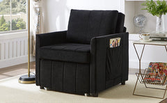 Upholstered Convertible Sleeper Sofa with 5-Position Backrest, Side Pockets, Storage, Black Chenille, 31.5'